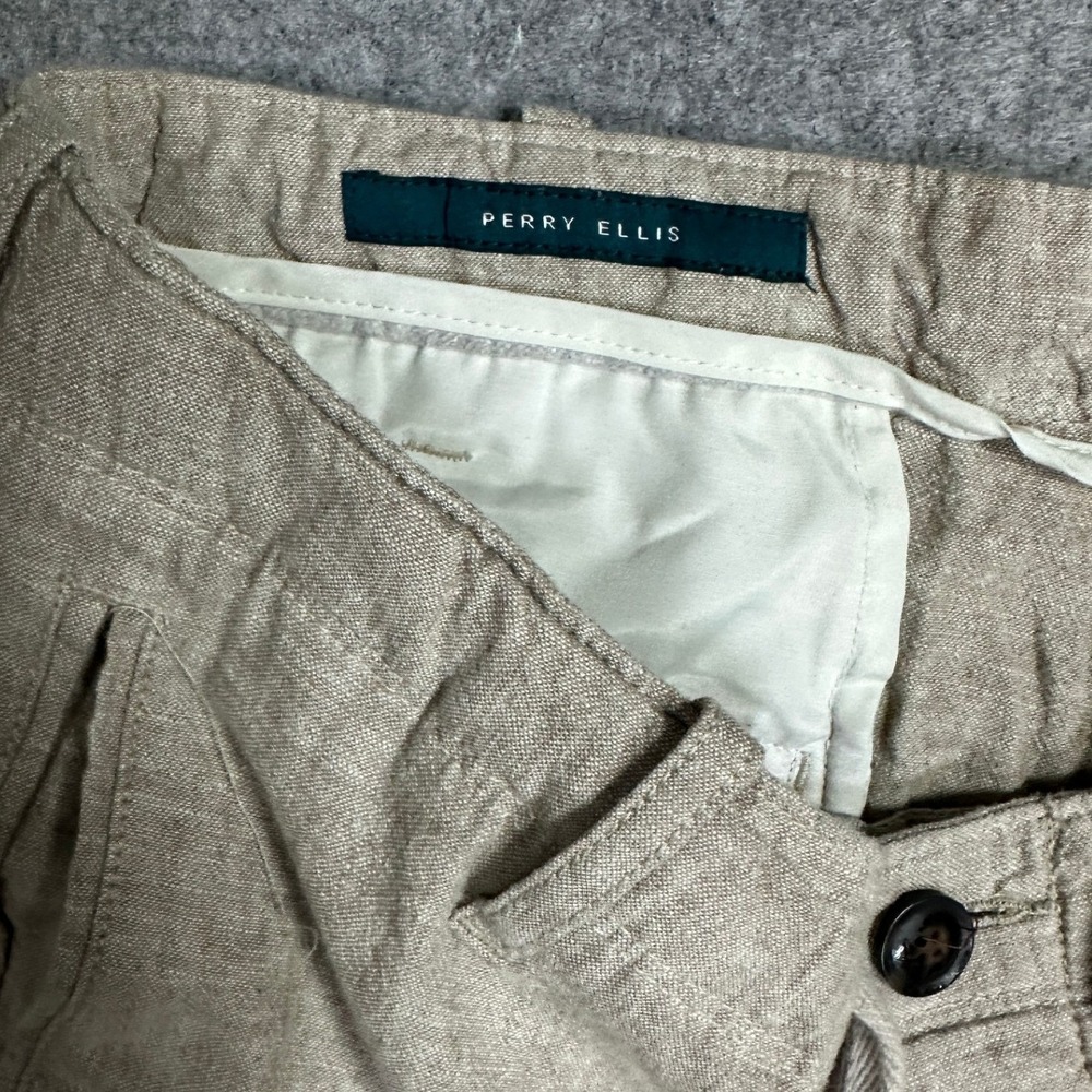 Perry Ellis Drawstring Linen Blend Pants 30x32 Tan Khaki Lightweight Trousers - Picture 8 of 9